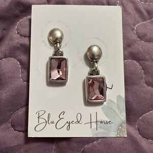 Blue-Eyed Horse NWT Margo Earrings Pink Crystals in a Silver Bezel